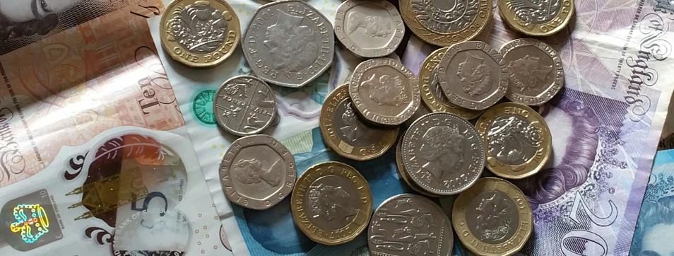 British pound coins and notes