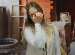 Worried homeowner in an unfinished building site