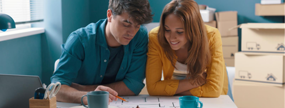 A young couple planning a project