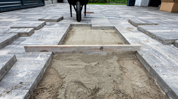 Paving work in progress, laying concrete slabs