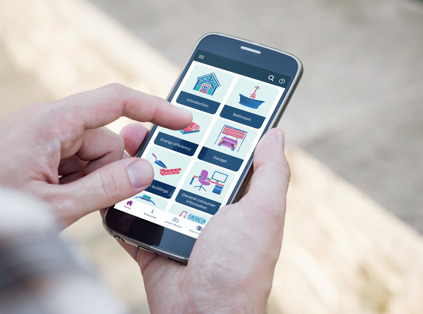 Finger pointing at TrustMark app on phone